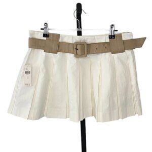 Anthropologie Maeve Womens Pleated Skort Size 14 White Belted Academia School